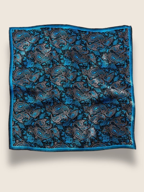 Blue Paisley Silk Pocket Square