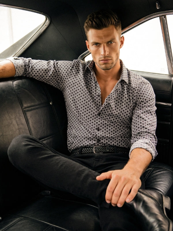 Diablo Black Printed Full Sleeve Single Cuff Slim Fit Party Wear Viscose Shirt