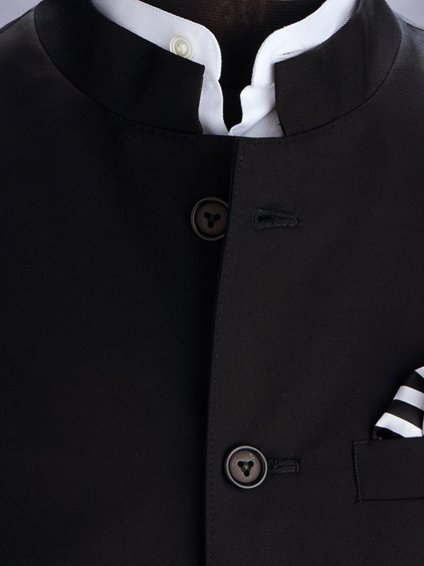 Biella Black Pure Wool 160's Sleeveless Jodhpuri