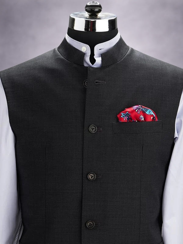 Biella Dark Grey Pure Wool 120's Sleeveless Jodhpuri