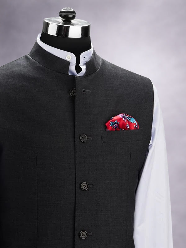 Biella Dark Grey Pure Wool 120's Sleeveless Jodhpuri
