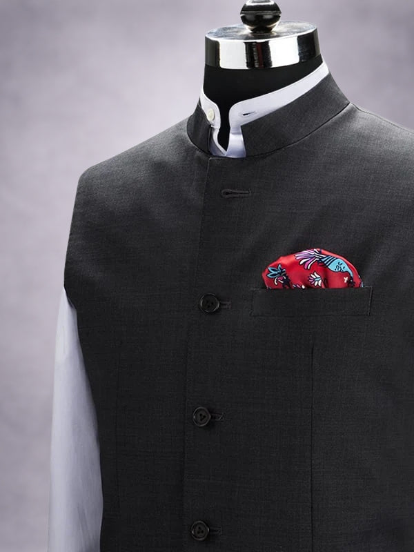 Biella Dark Grey Pure Wool 120's Sleeveless Jodhpuri