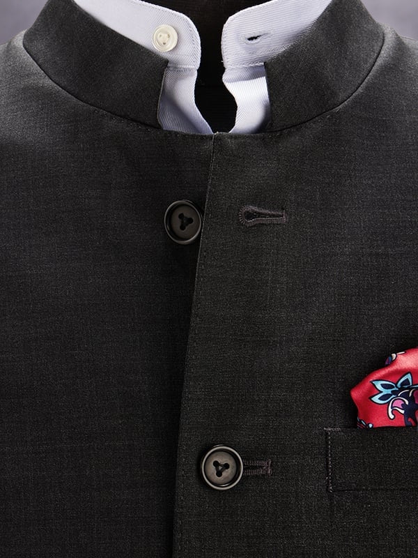 Biella Dark Grey Pure Wool 120's Sleeveless Jodhpuri