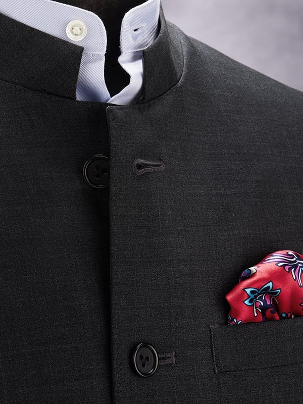 Biella Dark Grey Pure Wool 120's Sleeveless Jodhpuri
