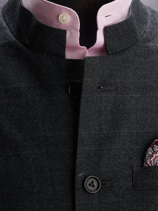 Biella Dark Grey Pure Wool 130's Sleeveless Jodhpuri