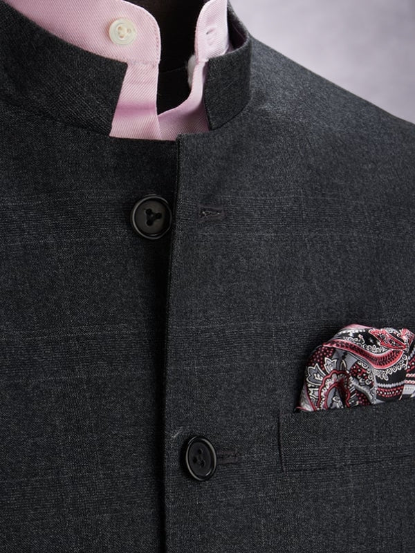 Biella Dark Grey Pure Wool 130's Sleeveless Jodhpuri