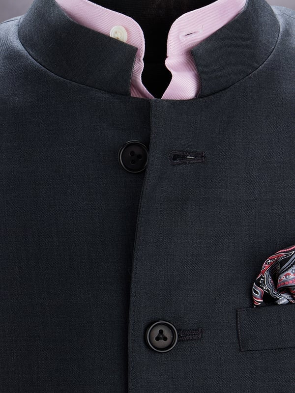 Biella Dark Grey Pure Wool 160's Sleeveless Jodhpuri