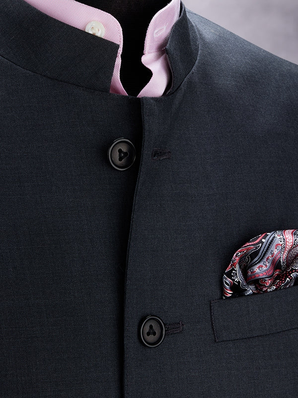 Biella Dark Grey Pure Wool 160's Sleeveless Jodhpuri