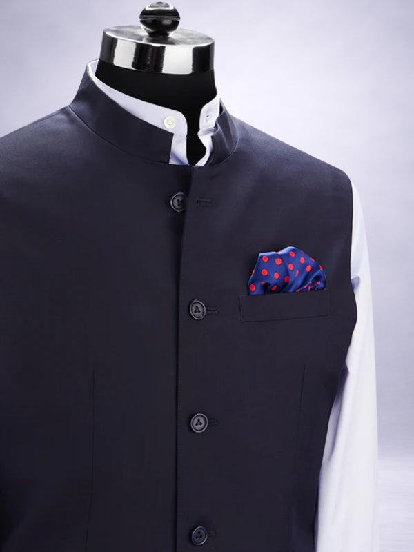 Biella Navy Pure Wool 160's Sleeveless Jodhpuri