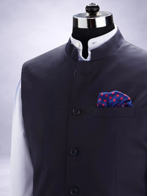 Biella Navy Pure Wool 160's Sleeveless Jodhpuri