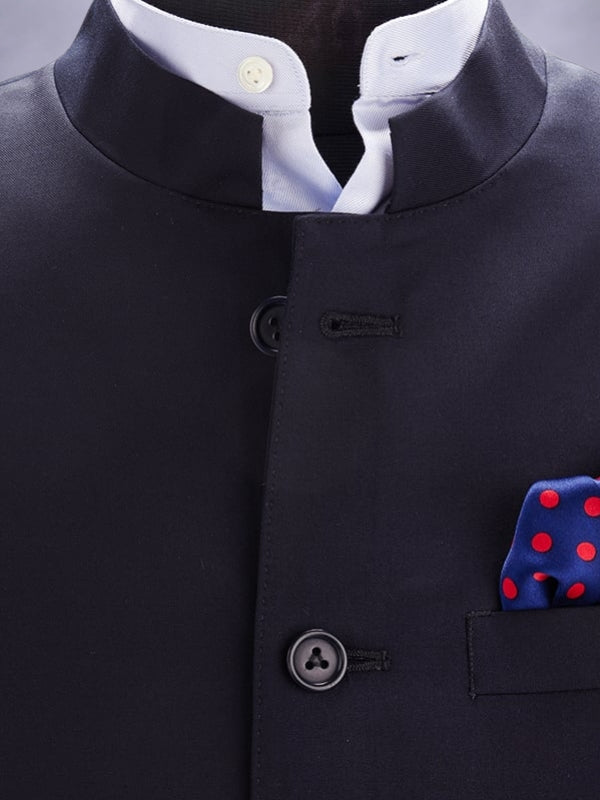 Biella Navy Pure Wool 160's Sleeveless Jodhpuri