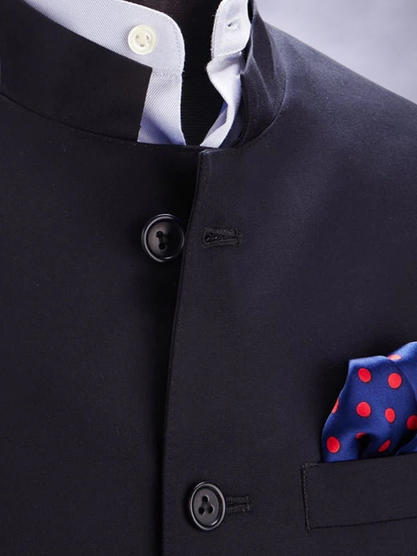 Biella Navy Pure Wool 160's Sleeveless Jodhpuri
