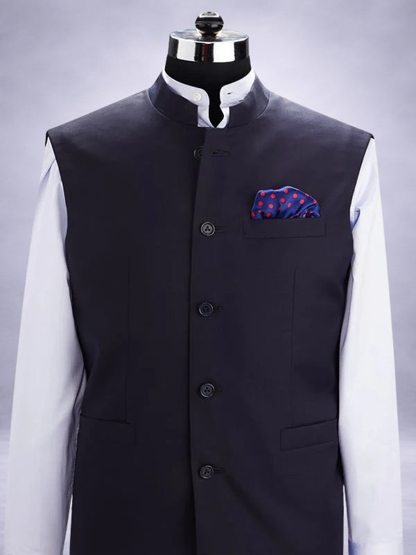 Biella Navy Pure Wool 160's Sleeveless Jodhpuri