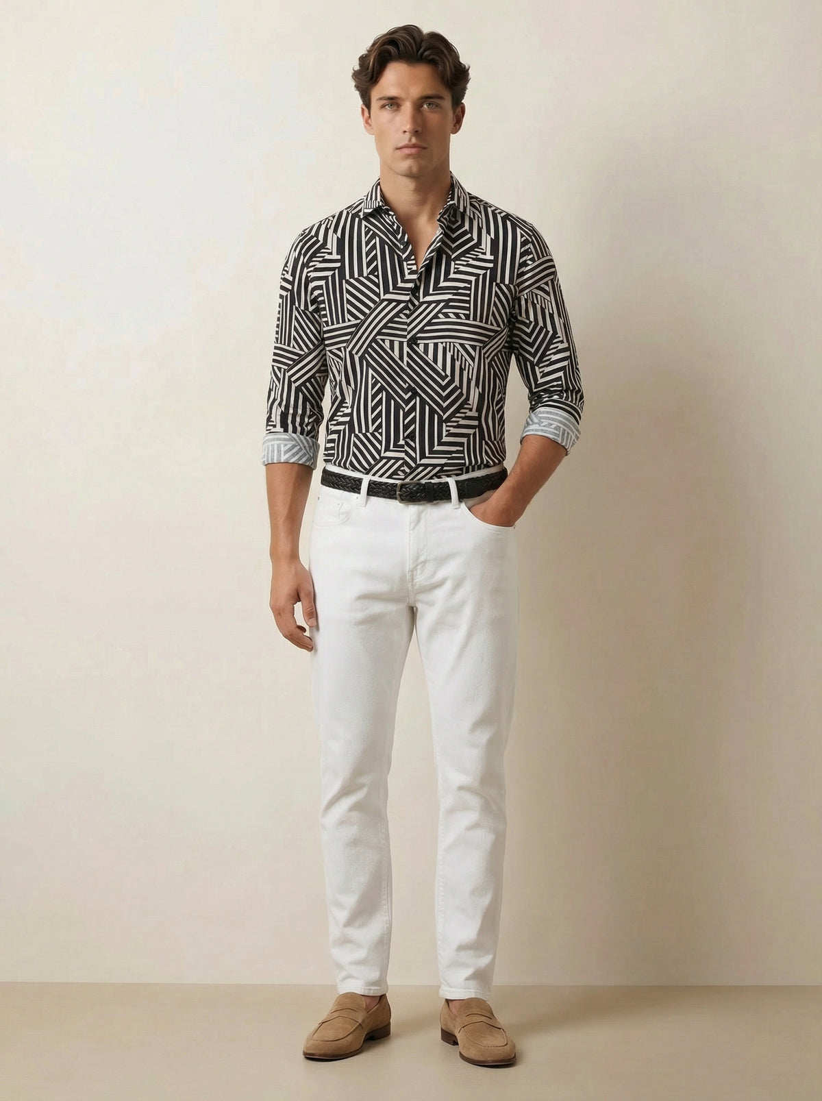 Diablo Black Printed Full Sleeve Single Cuff Slim Fit Party Wear Viscose Shirt
