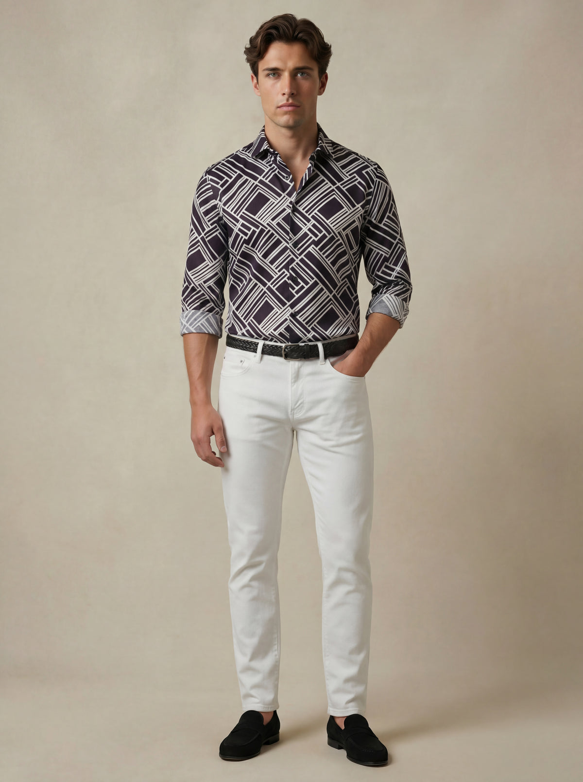 Diablo Black Printed Full Sleeve Single Cuff Slim Fit Party Wear Viscose Shirt