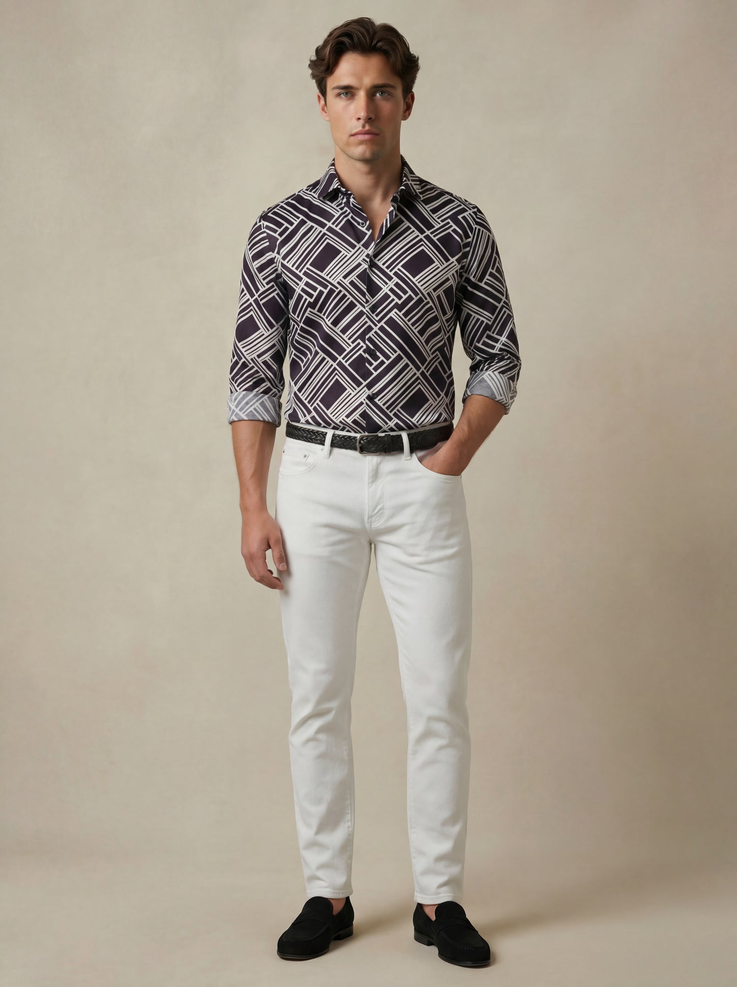 Diablo Black Printed Full Sleeve Single Cuff Slim Fit Party Wear Viscose Shirt
