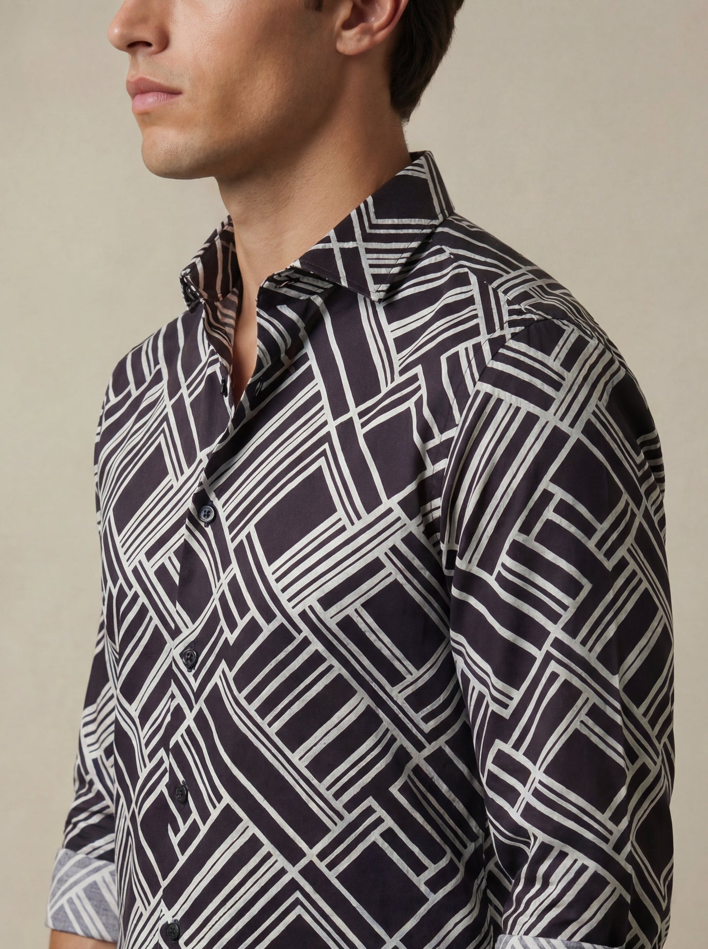Diablo Black Printed Full Sleeve Single Cuff Slim Fit Party Wear Viscose Shirt