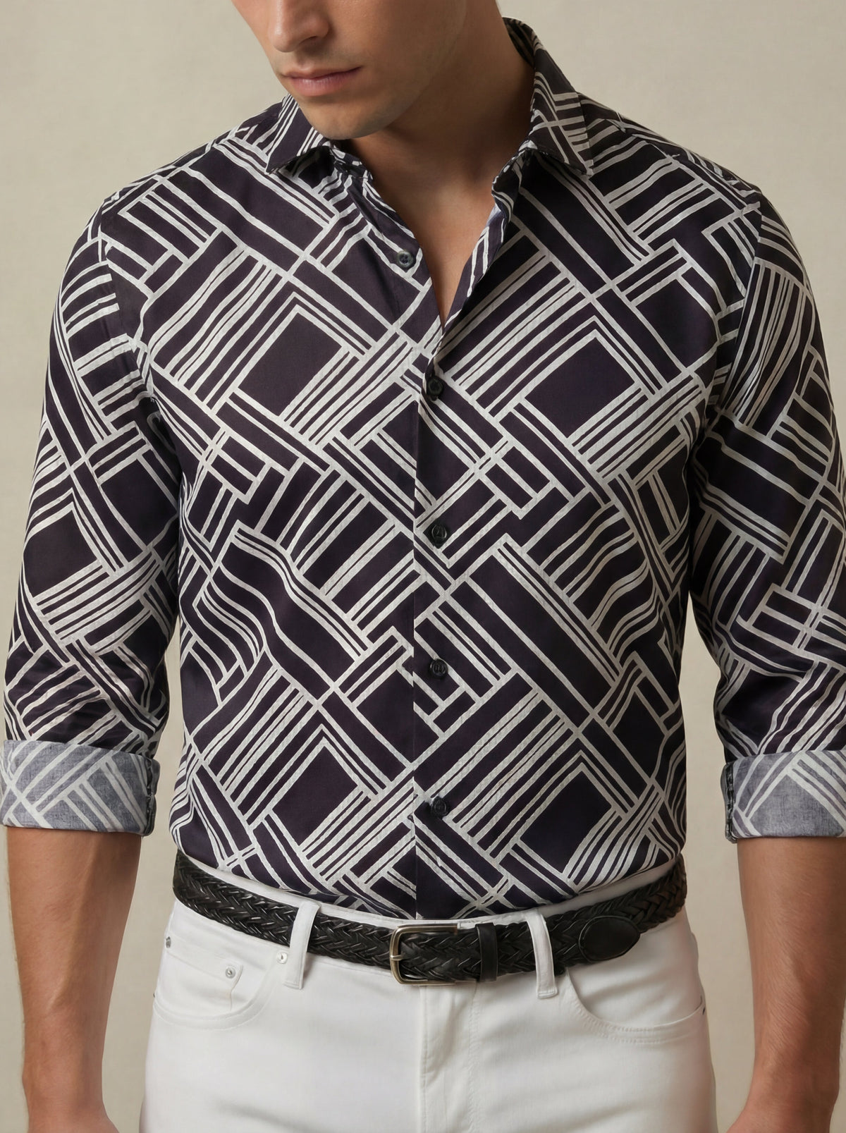 Diablo Black Printed Full Sleeve Single Cuff Slim Fit Party Wear Viscose Shirt