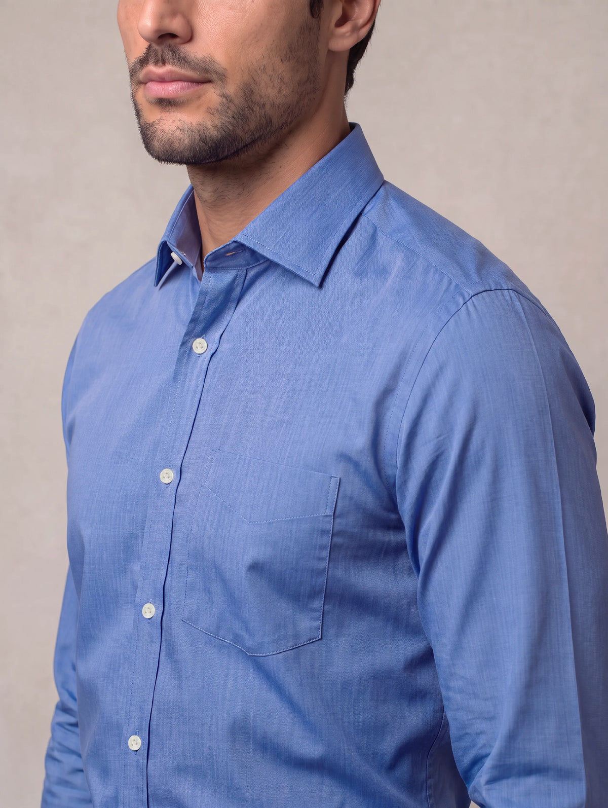 Fine Twill Blue Solid Full Sleeve Single Cuff Classic Fit Semi Formal Super Fine Cotton Shirt