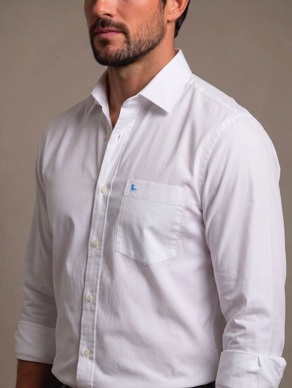 Enzo Twill Garment Dyed White Solid Full Sleeve Tailored Fit Casual Cotton Shirt