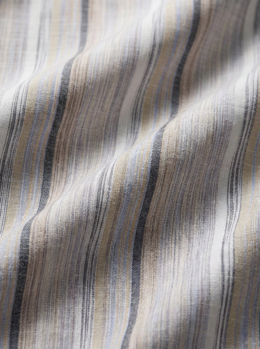 Harman Slub Sand Striped Full Sleeve Tailored Fit Casual Cotton Shirt