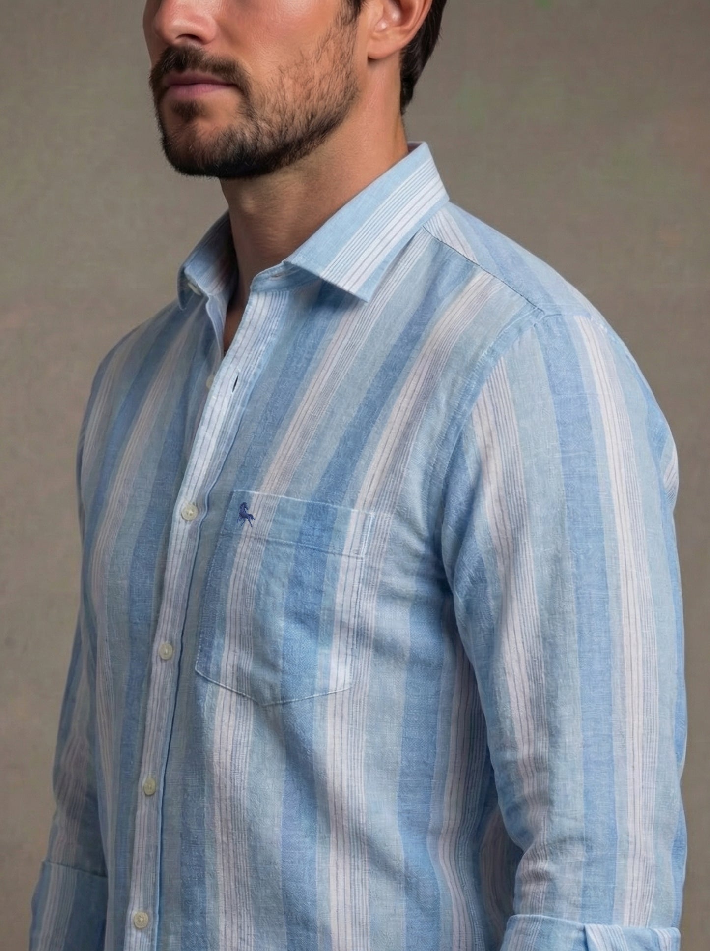 Menorca Crepe Blue Striped Full Sleeve Tailored Fit Casual Cotton Shirt