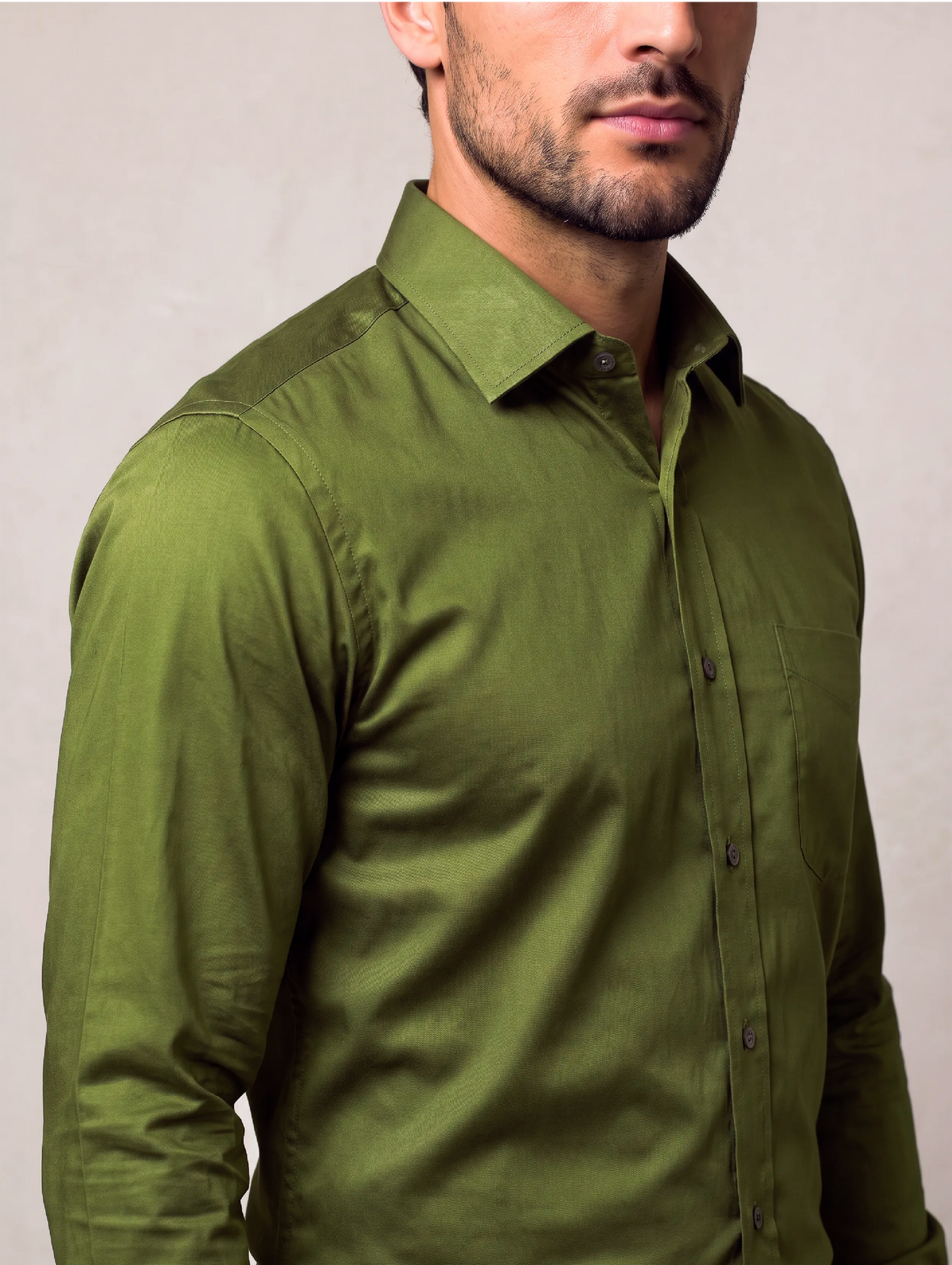 Fine Twill Olive Solid Full Sleeve Single Cuff Classic Fit Semi Formal Super Fine Cotton Shirt