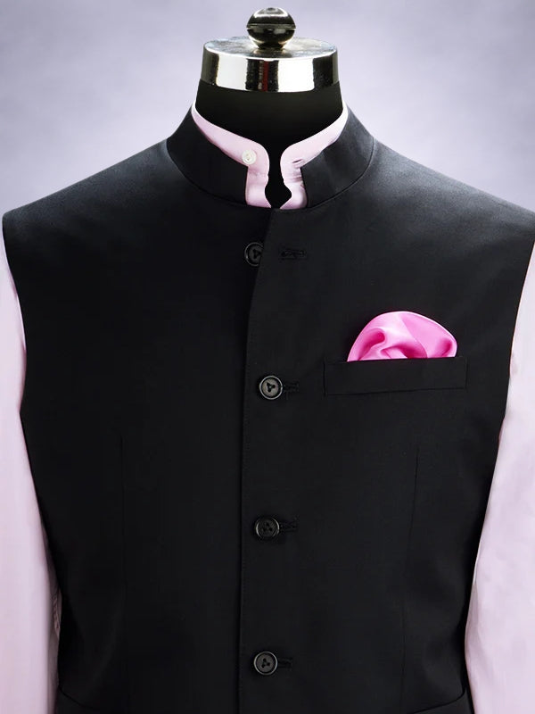 Pollone Black Poly Wool Sleeveless Jodhpuri