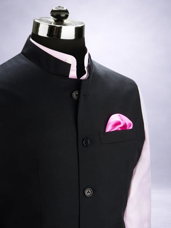 Pollone Black Poly Wool Sleeveless Jodhpuri