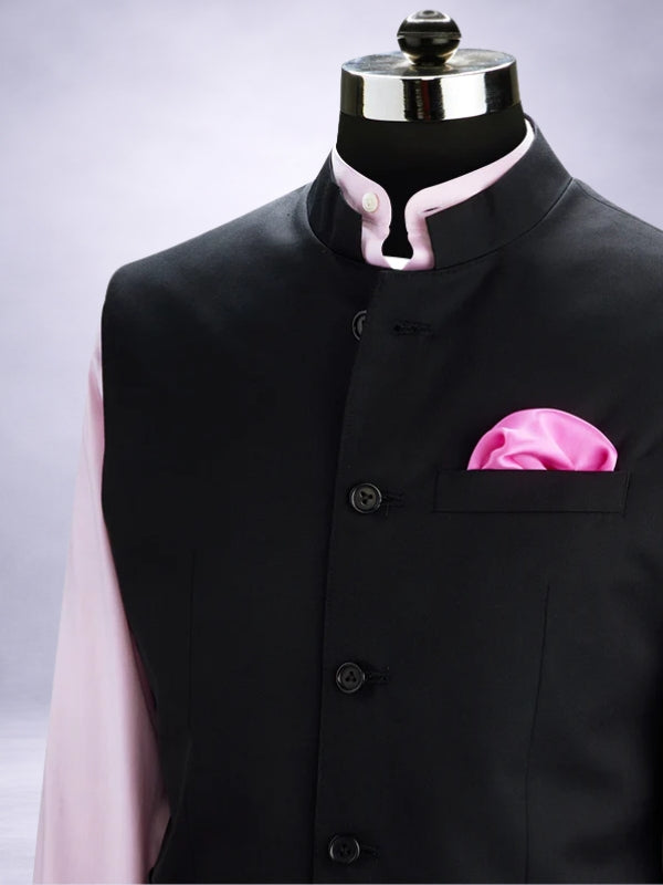 Pollone Black Poly Wool Sleeveless Jodhpuri