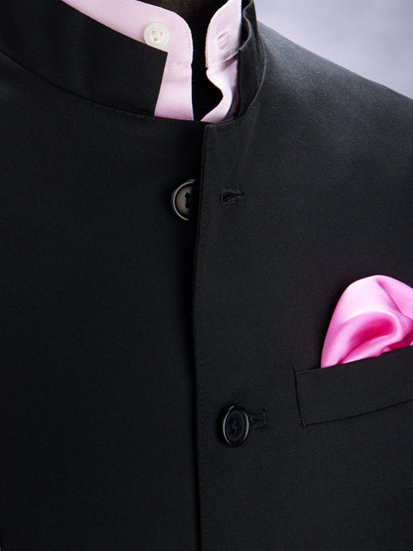 Pollone Black Poly Wool Sleeveless Jodhpuri
