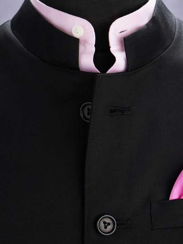 Pollone Black Poly Wool Sleeveless Jodhpuri