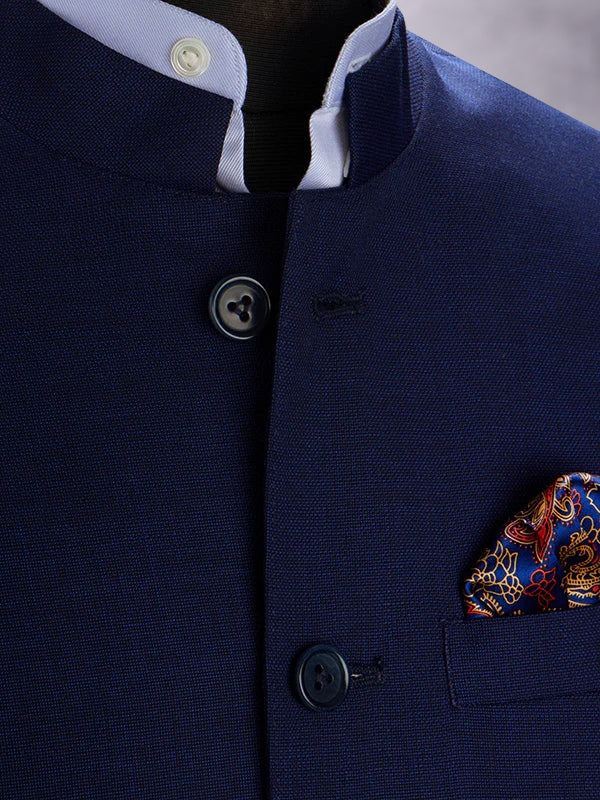 Pollone Blue Poly Wool Sleeveless Jodhpuri