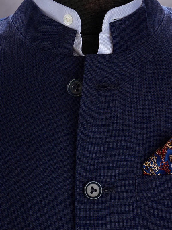 Pollone Blue Poly Wool Sleeveless Jodhpuri