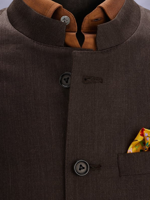 Pollone Brown Poly Wool Sleeveless Jodhpuri