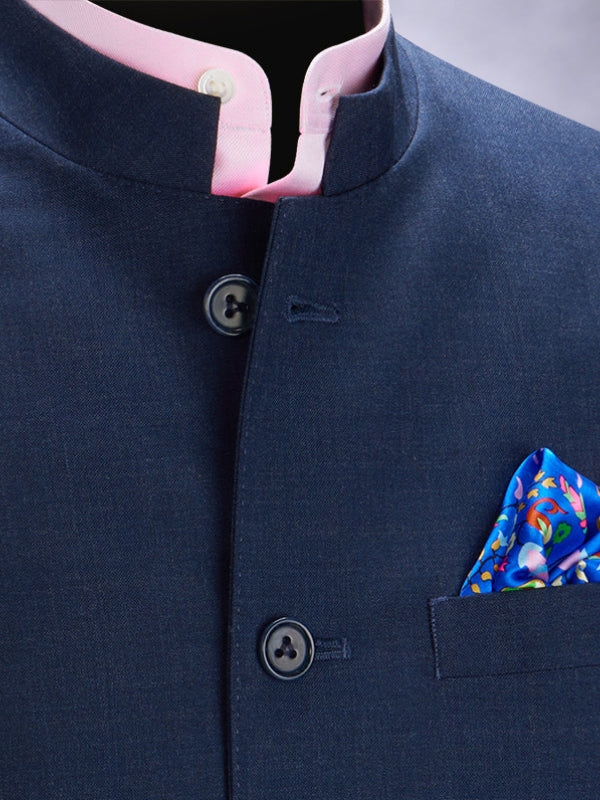 Pollone Navy Poly Wool Sleeveless Jodhpuri