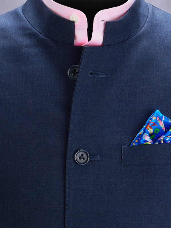 Pollone Navy Poly Wool Sleeveless Jodhpuri