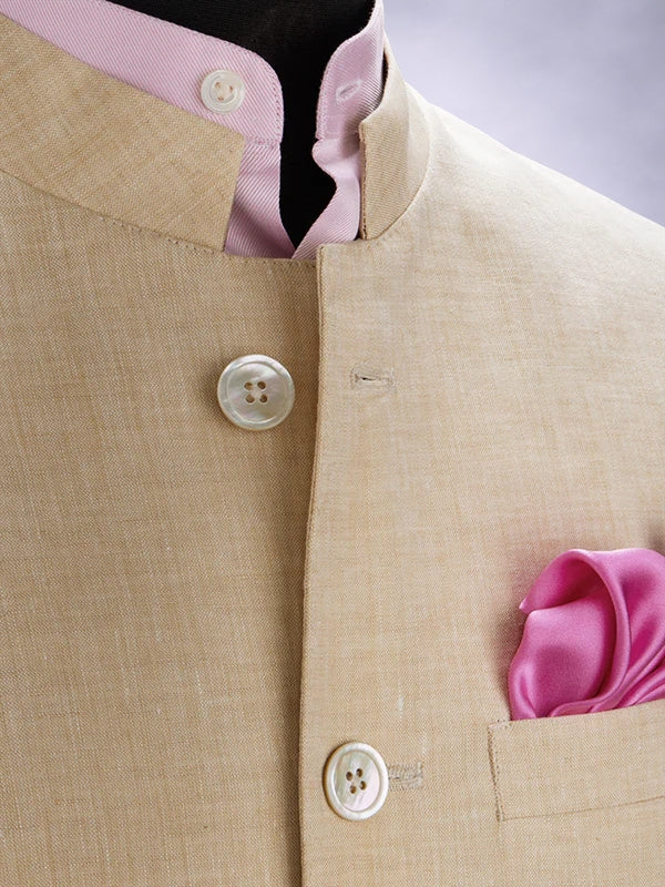 Positano Beige Pure Linen Sleeveless Jodhpuri
