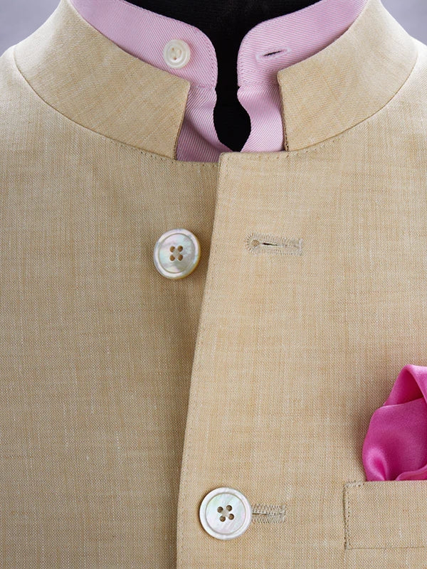 Positano Beige Pure Linen Sleeveless Jodhpuri