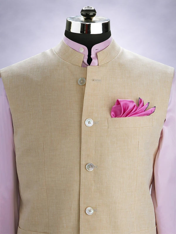 Positano Beige Pure Linen Sleeveless Jodhpuri