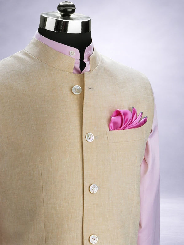 Positano Beige Pure Linen Sleeveless Jodhpuri