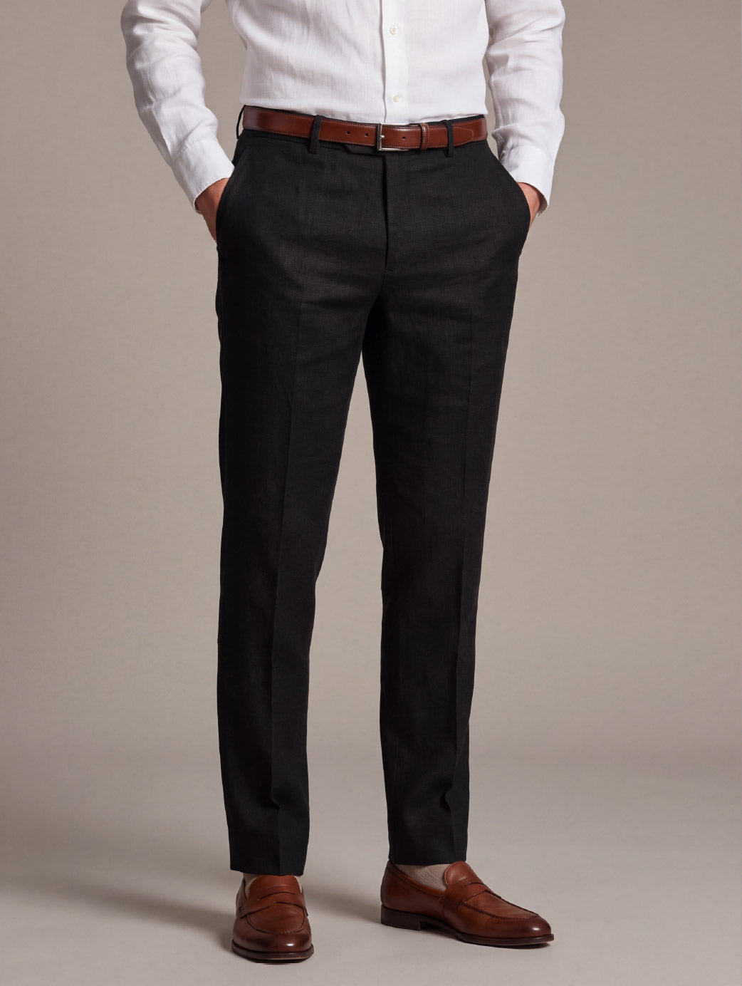 Positano Black Tailored Fit Pure Linen Trouser