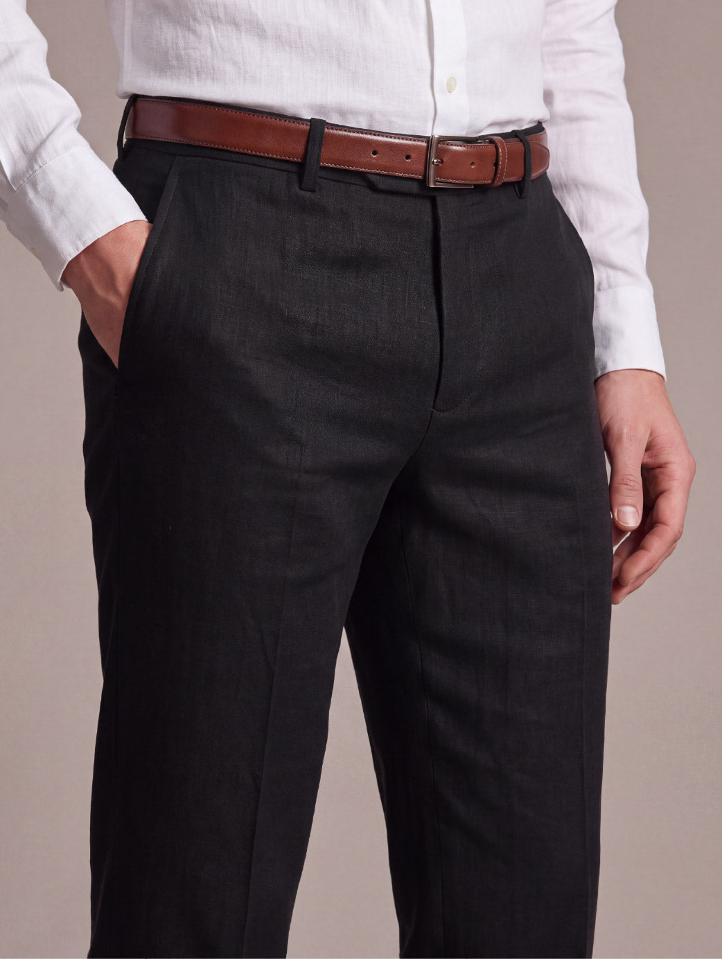 Positano Black Tailored Fit Pure Linen Trouser