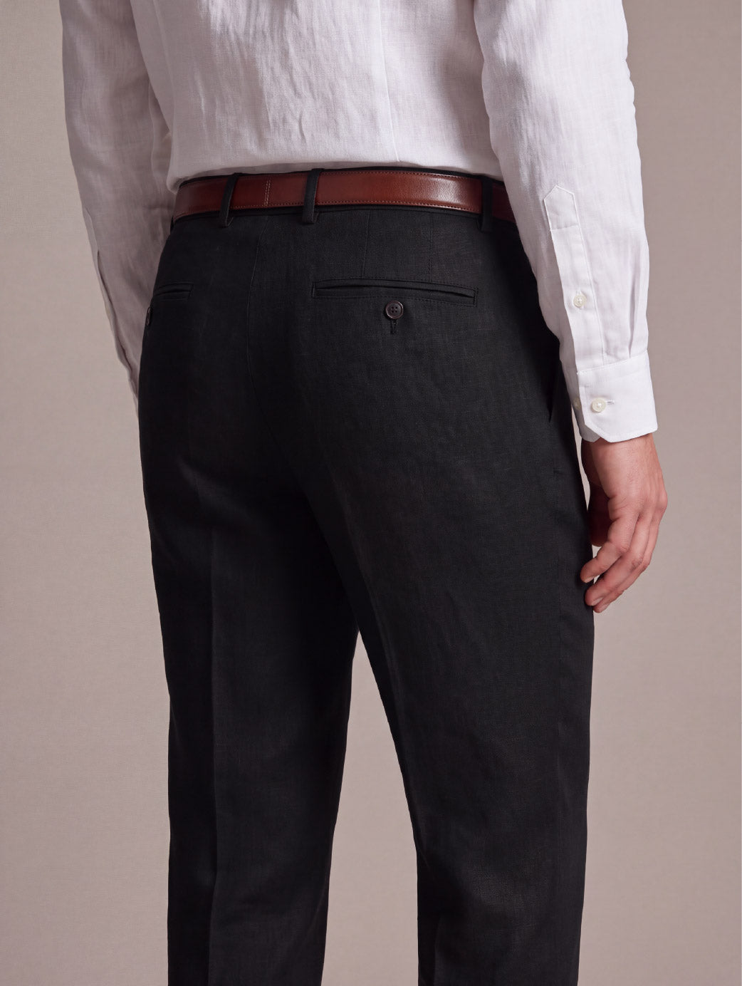 Positano Black Tailored Fit Pure Linen Trouser