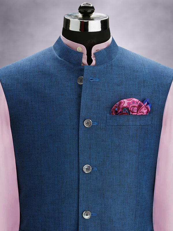 Positano Blue Pure Linen Sleeveless Jodhpuri