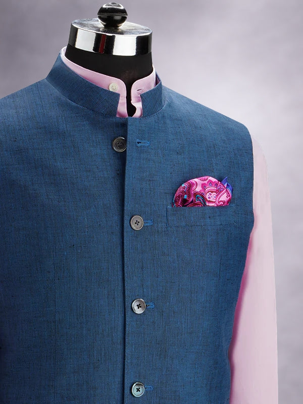 Positano Blue Pure Linen Sleeveless Jodhpuri