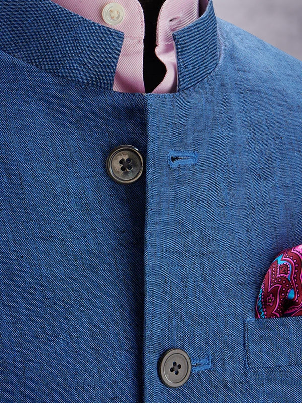 Positano Blue Pure Linen Sleeveless Jodhpuri