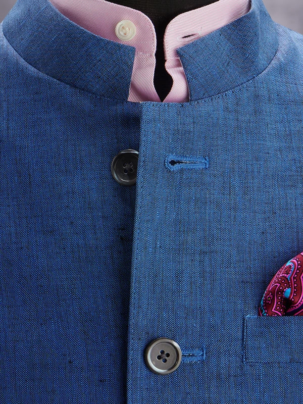 Positano Blue Pure Linen Sleeveless Jodhpuri