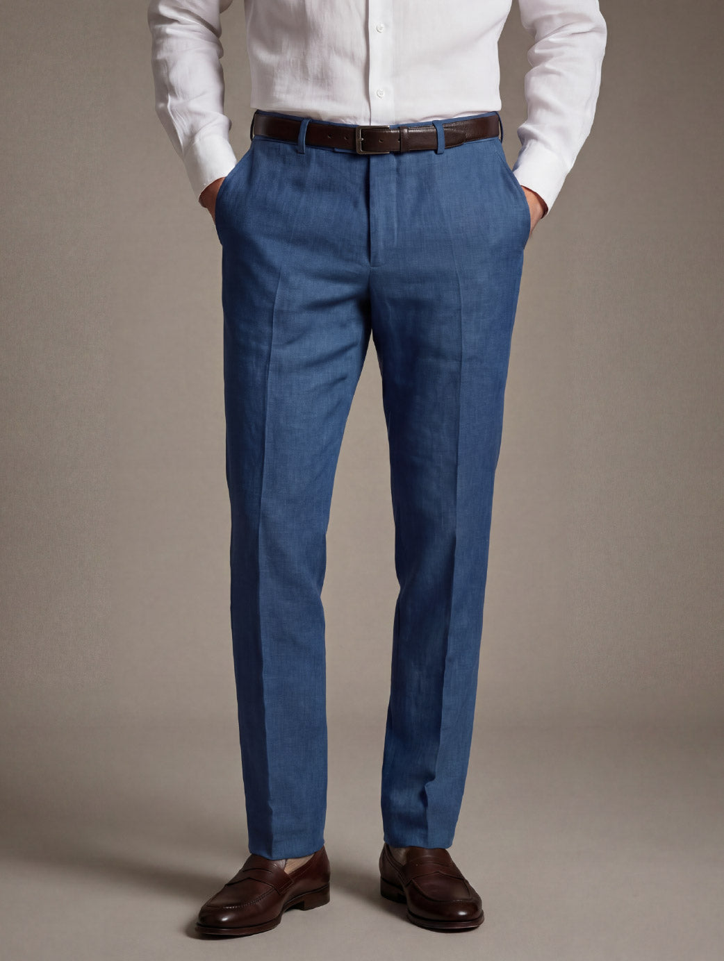 Positano Blue Tailored Fit Pure Linen Trouser