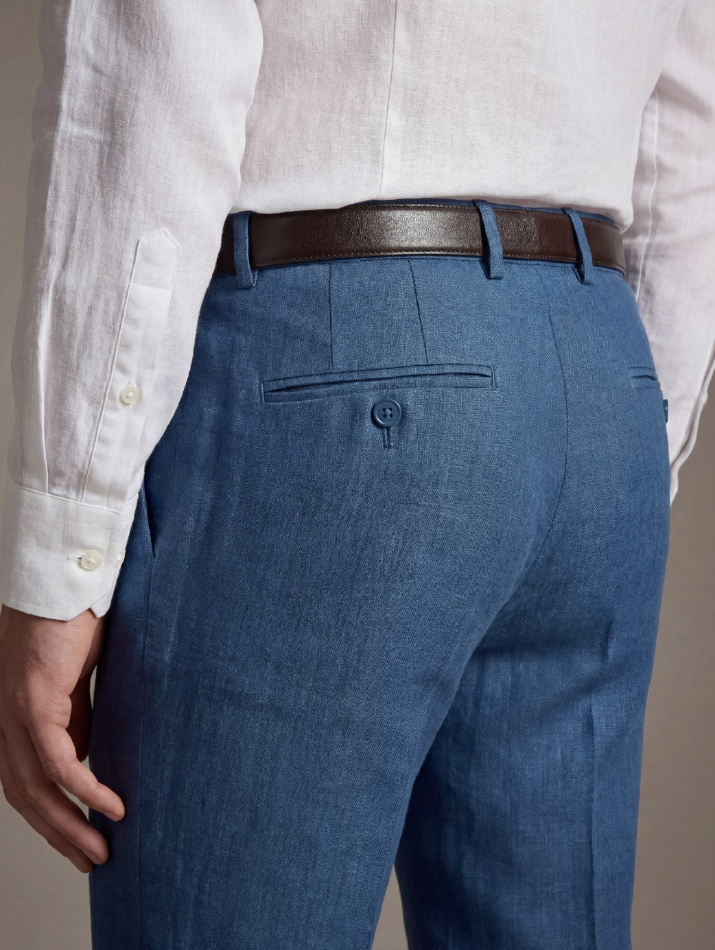 Positano Blue Tailored Fit Pure Linen Trouser